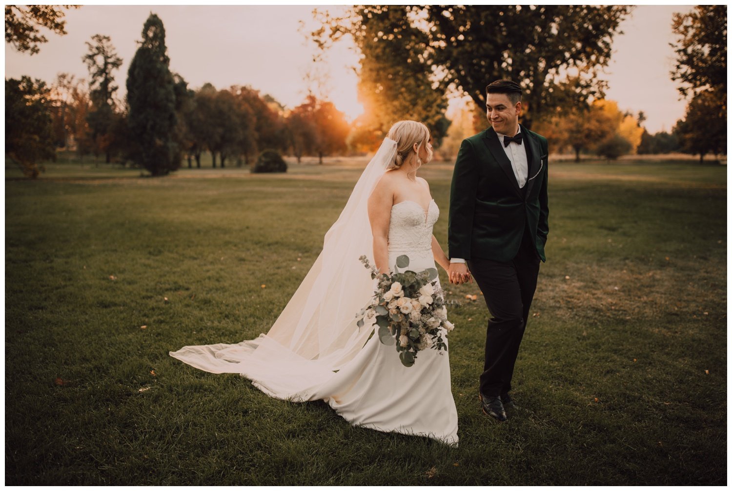 bride and groom portraits at sunset in colorado