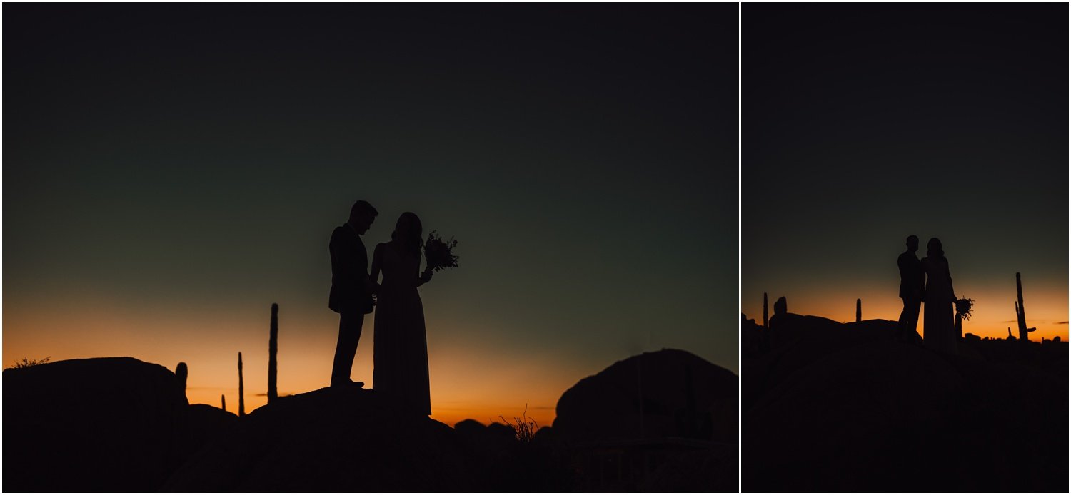 couple portraits in the desert at sunset 