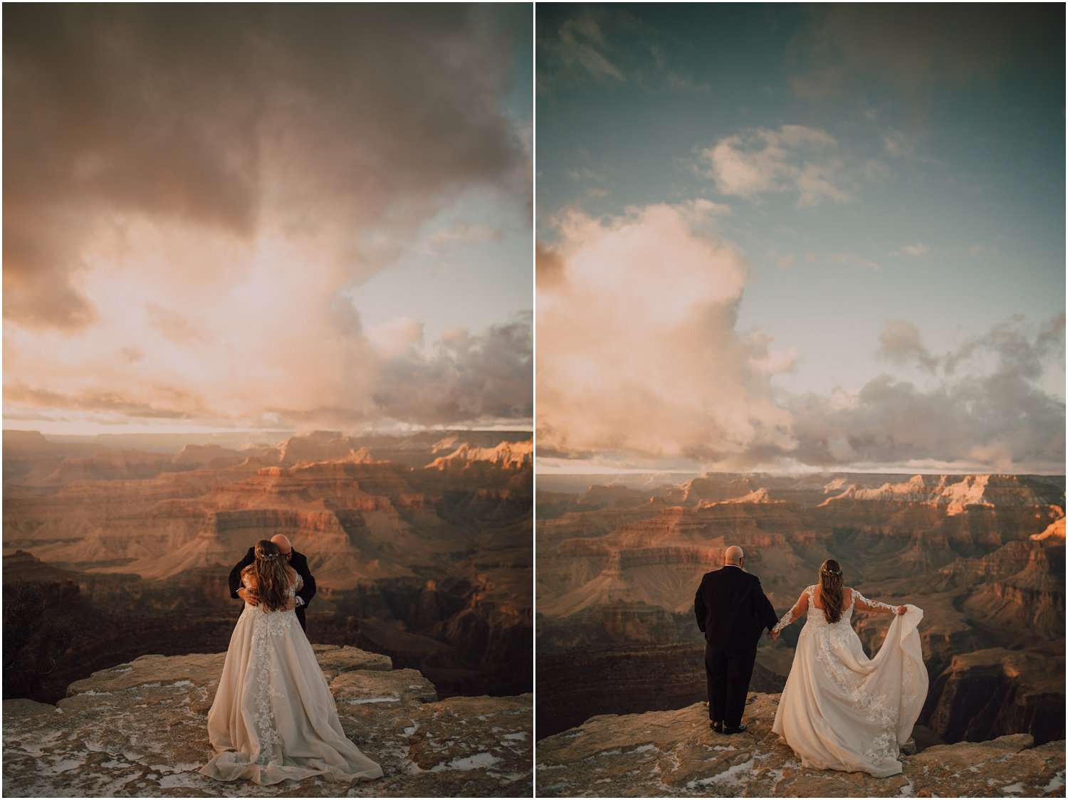 bride and groom elopement at sunset in arizona 
