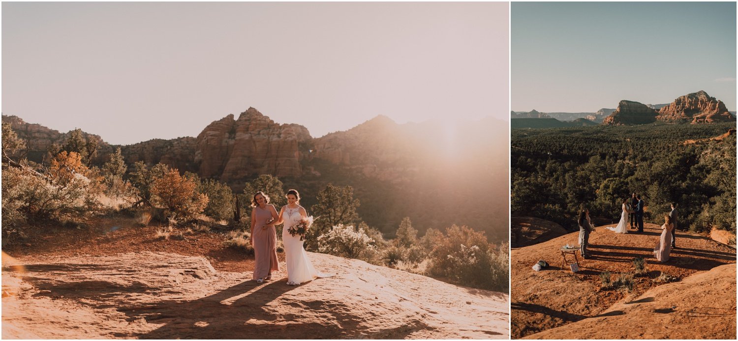 bride and groom exchanging vows during elopement at bell rock in sedona