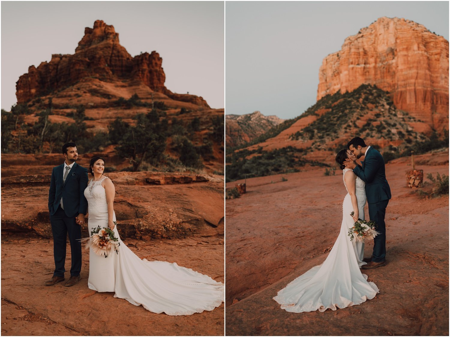 bride and groom portraits at bell rock in sedona