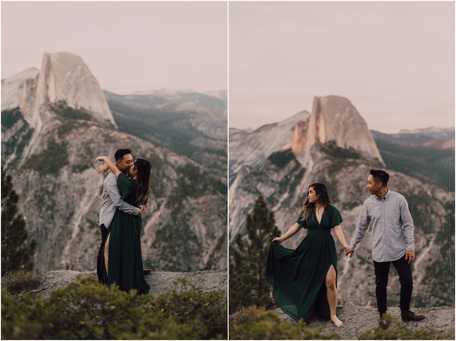 engaged couple taking portraits in Yosemite national park 