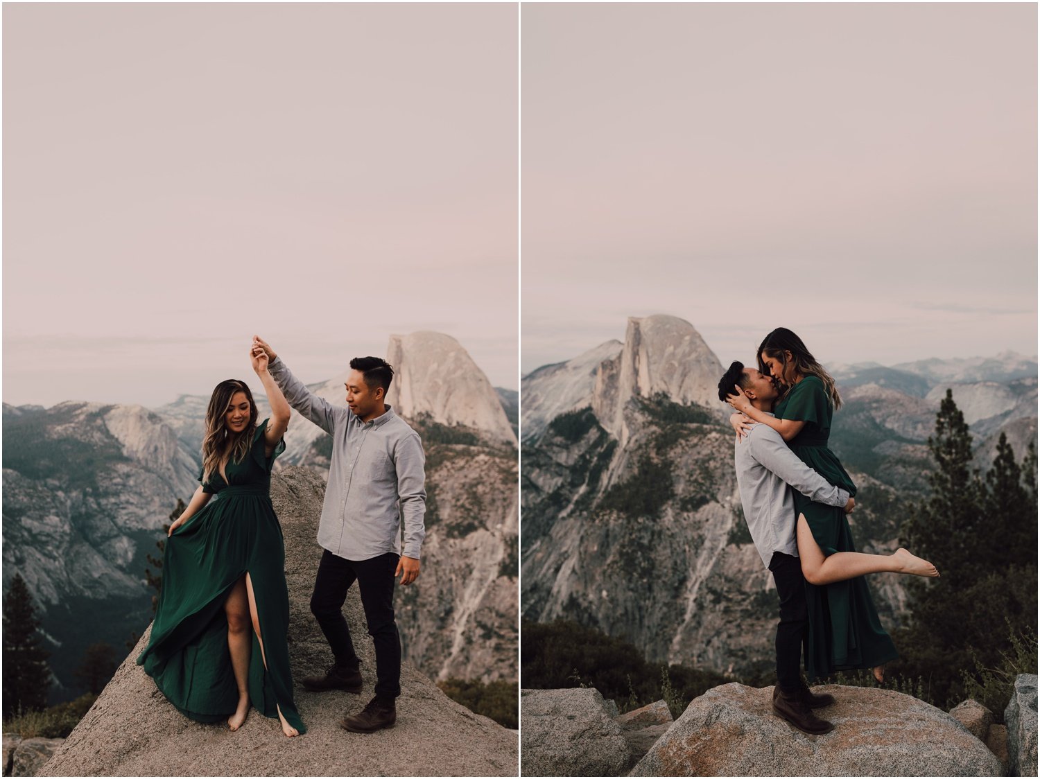 engaged couple taking portraits in Yosemite national park 