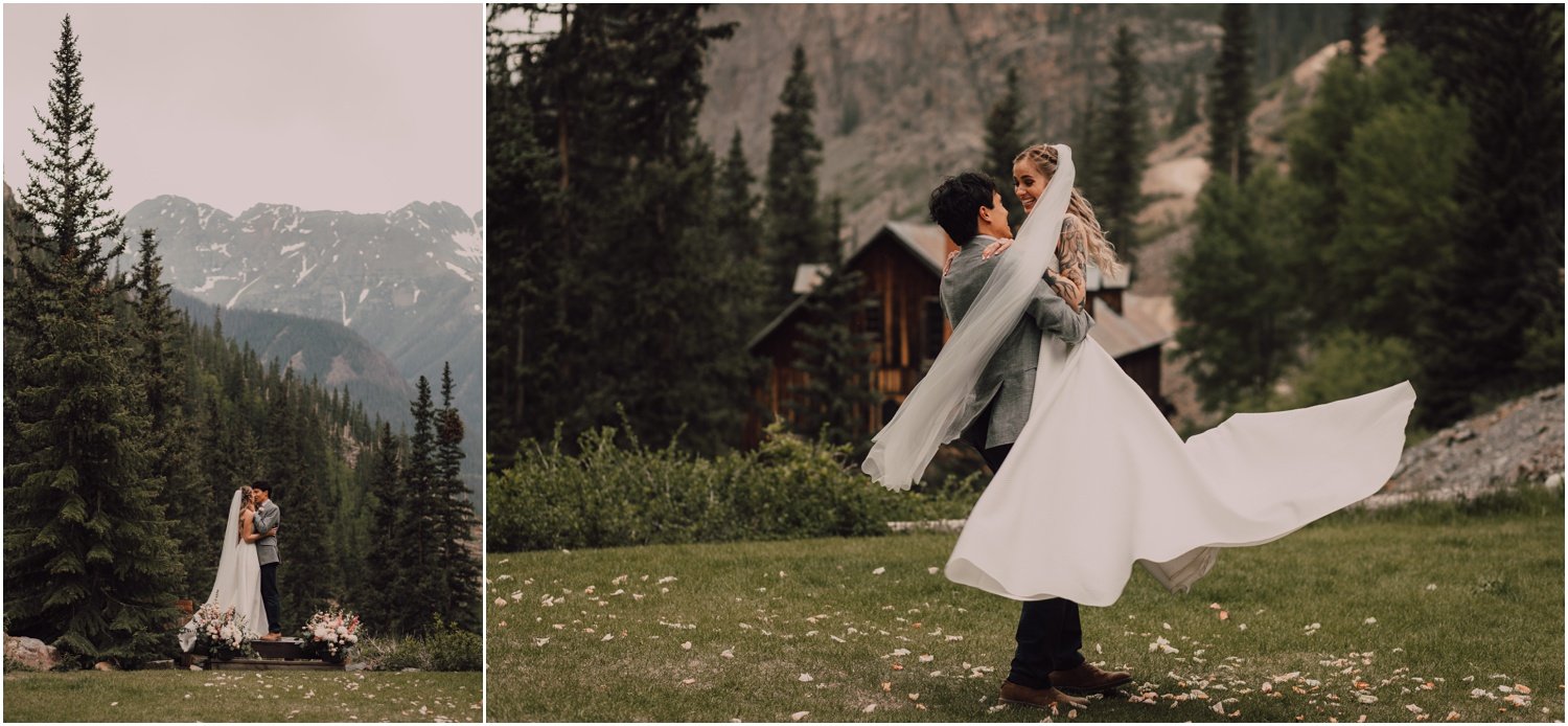 bride and groom forest wedding portraits in silverton, colorado