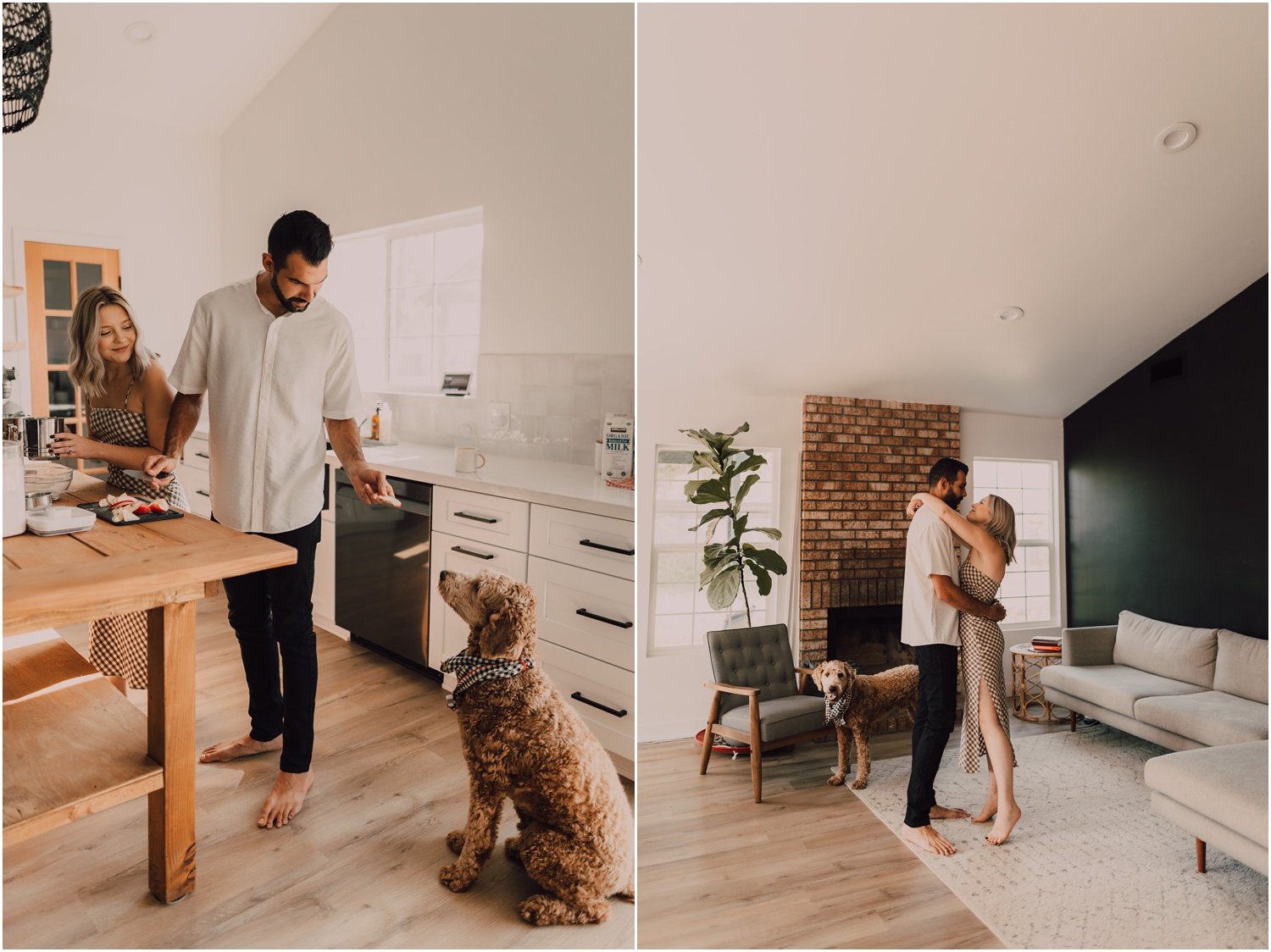 in home couples session with their dog