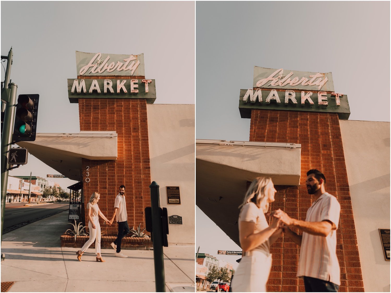 photos of couple together on a date at liberty market in gilbert, arizona