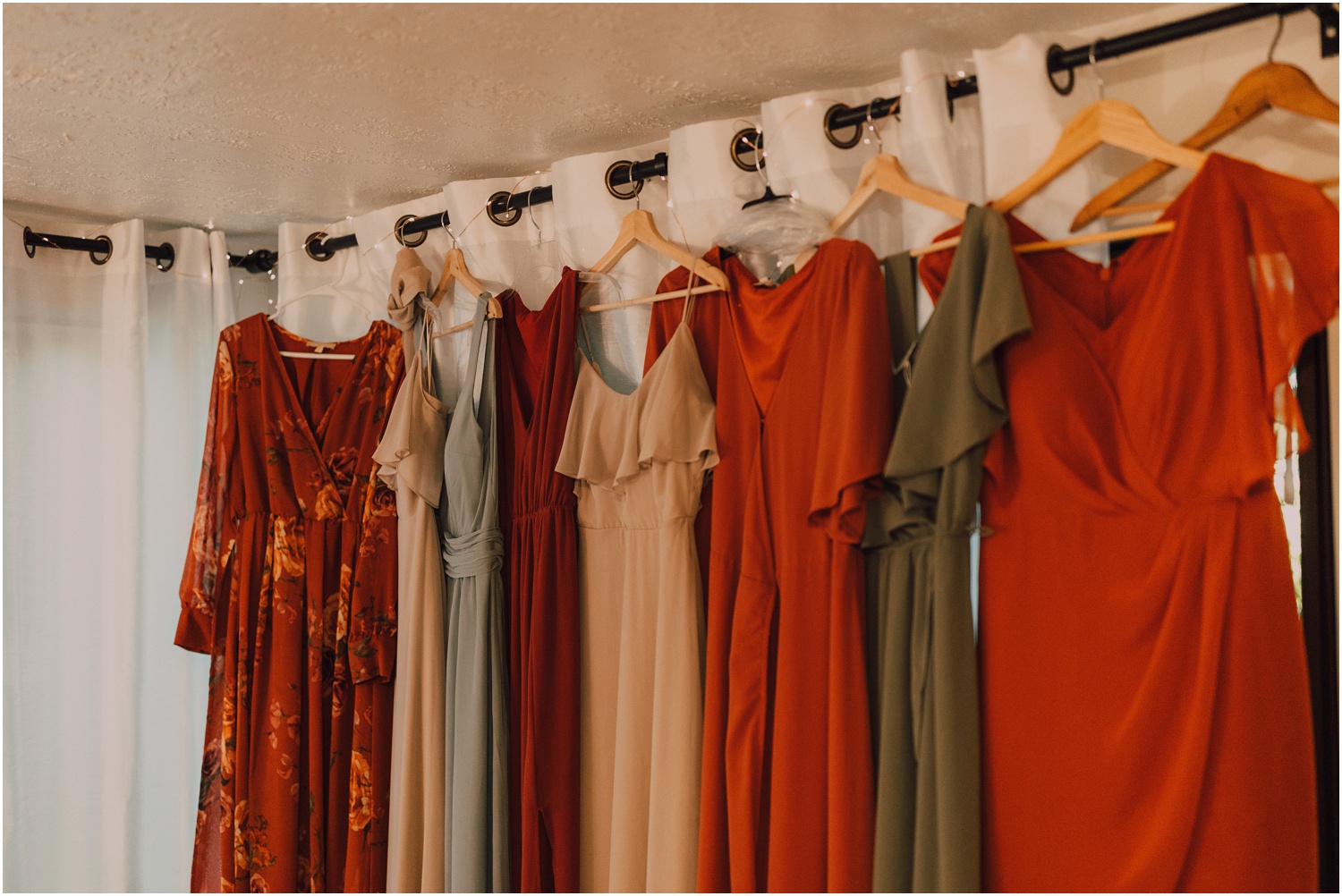 Bridesmaid dresses with warm, fall tones