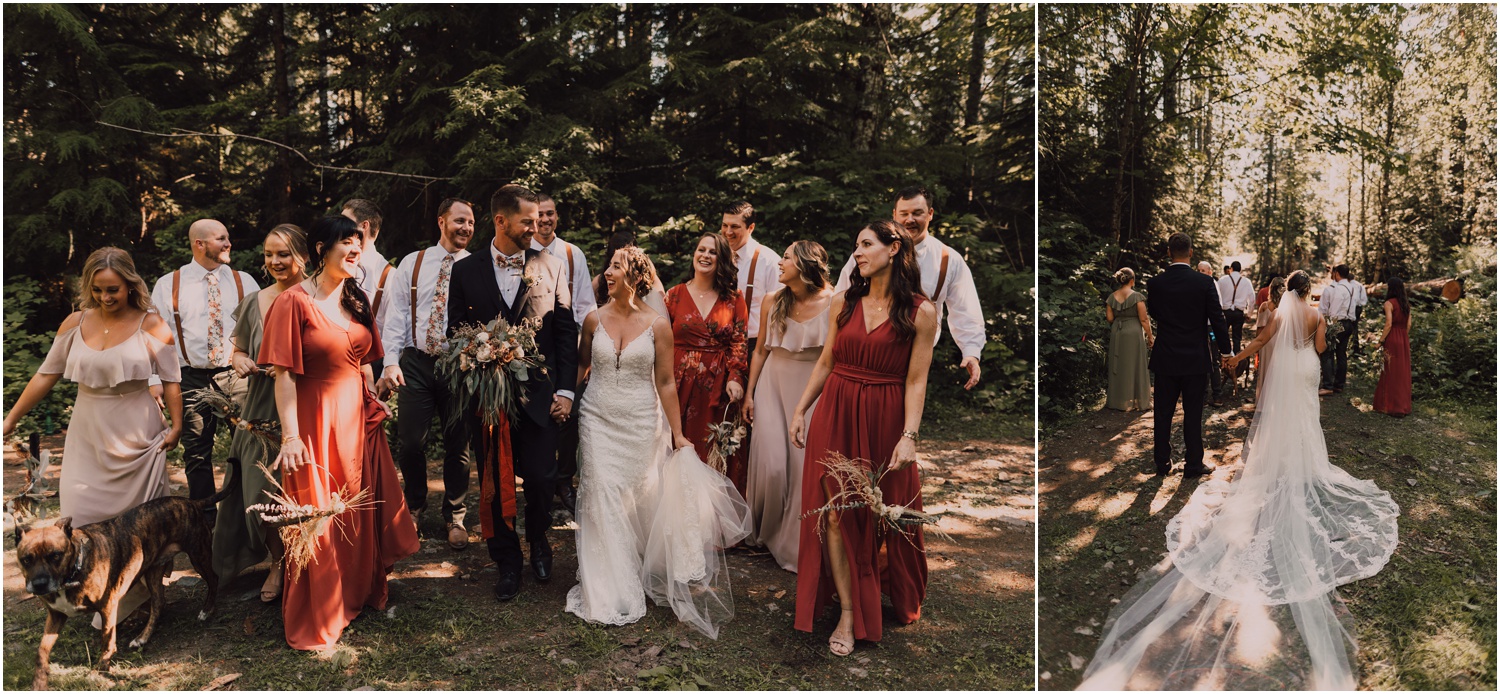 Bridal party celebrating with bride and groom on their adventure elopement day