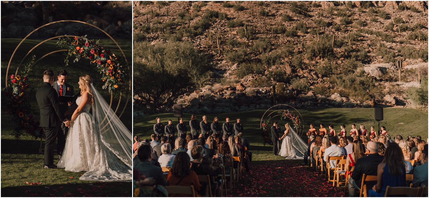 bride and groom exchanging vows at their wedding at the Phoenician