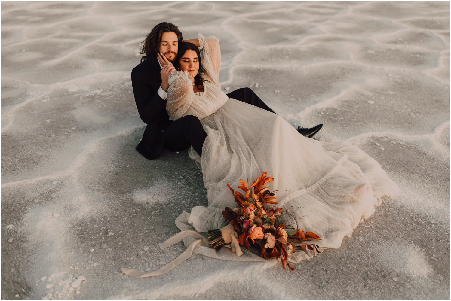 bridal and groom portraits at salt flats in utah, captured by riss and steven