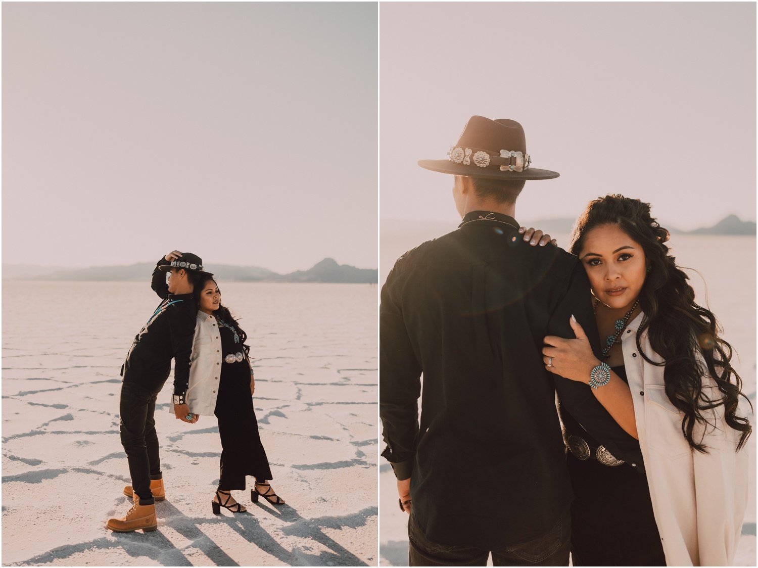indigenous couples session at the salt flats in utah