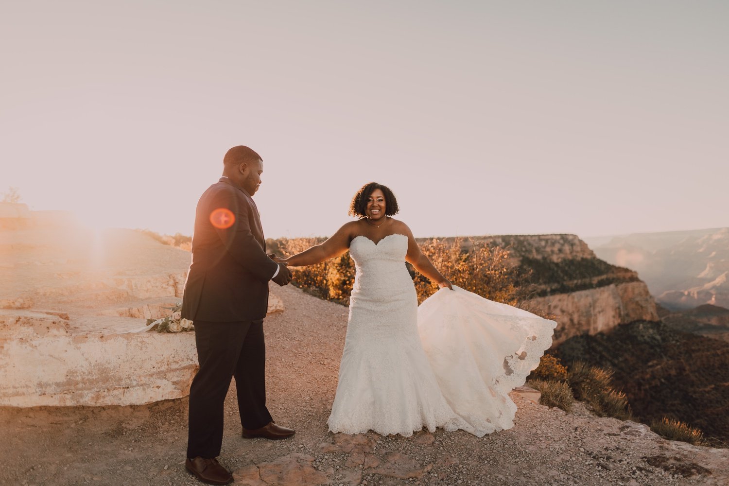 bride and groom portraits, intimate elopement at the grand canyon