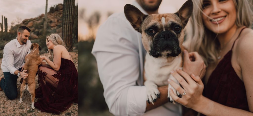 engagement session with dogs in the desert, photos by Riss and Steven