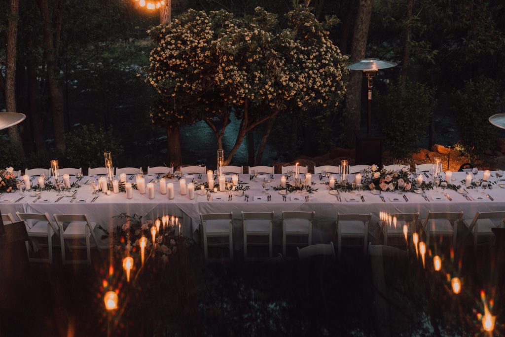 romantic reception at l'auberge with candles and florals