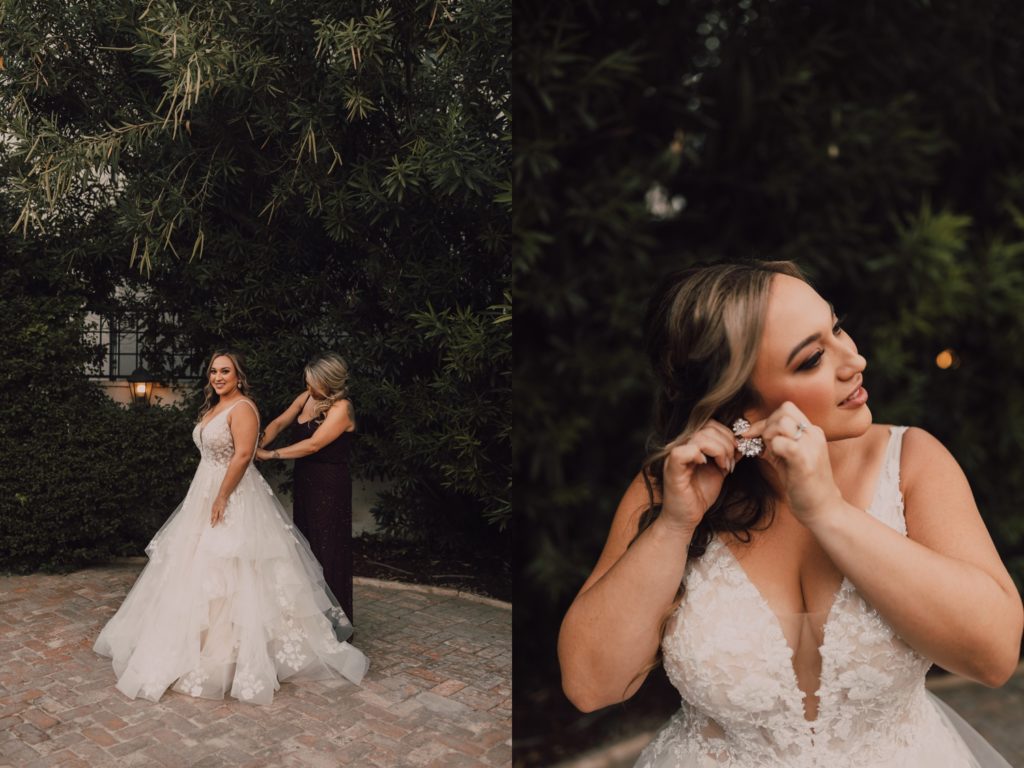 bride getting ready for her wedding at Stillwell House in Tucson, captured by Riss and Steven Photography