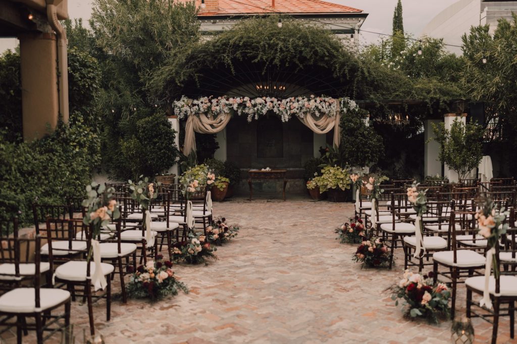 wedding ceremony decor at Stillwell House in Tucson, captured by Riss and Steven Photography
