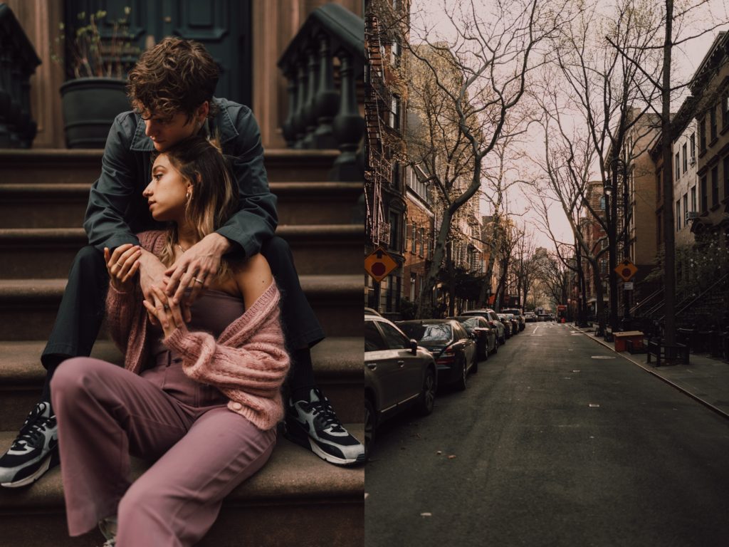 Brownstone couples session in NYC, captured by RIss and Steven Photography. New York Couples Photographer