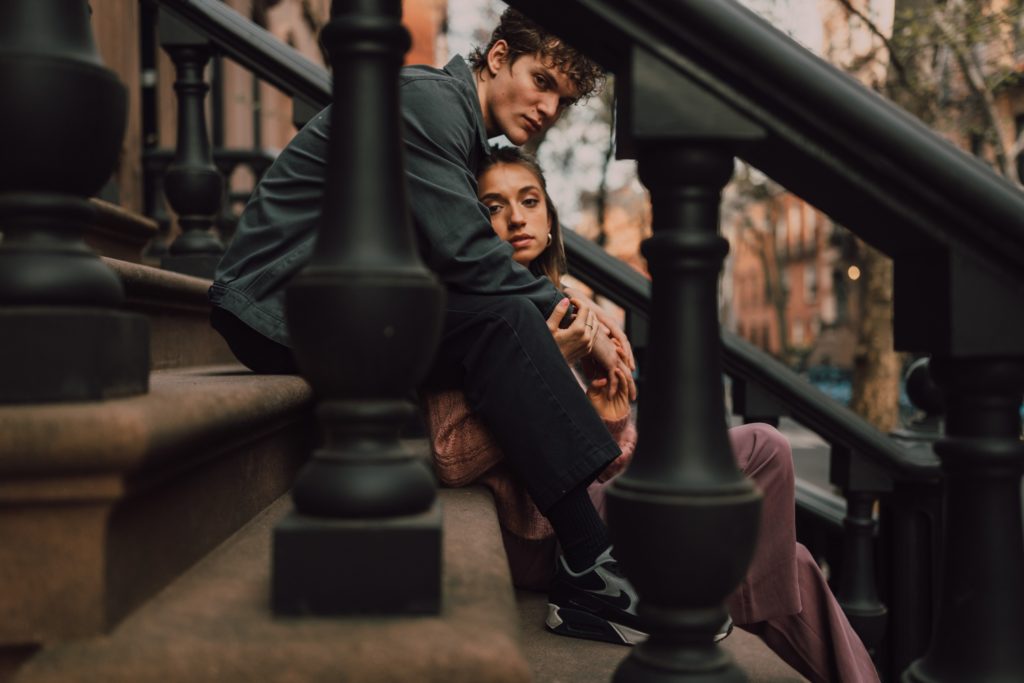 Brownstone couples session in NYC, captured by RIss and Steven Photography. New York Couples Photographer