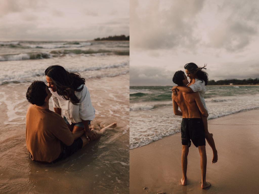 surfing couples session on Oahu, Hawaii. Captured by Riss and Steven Photography