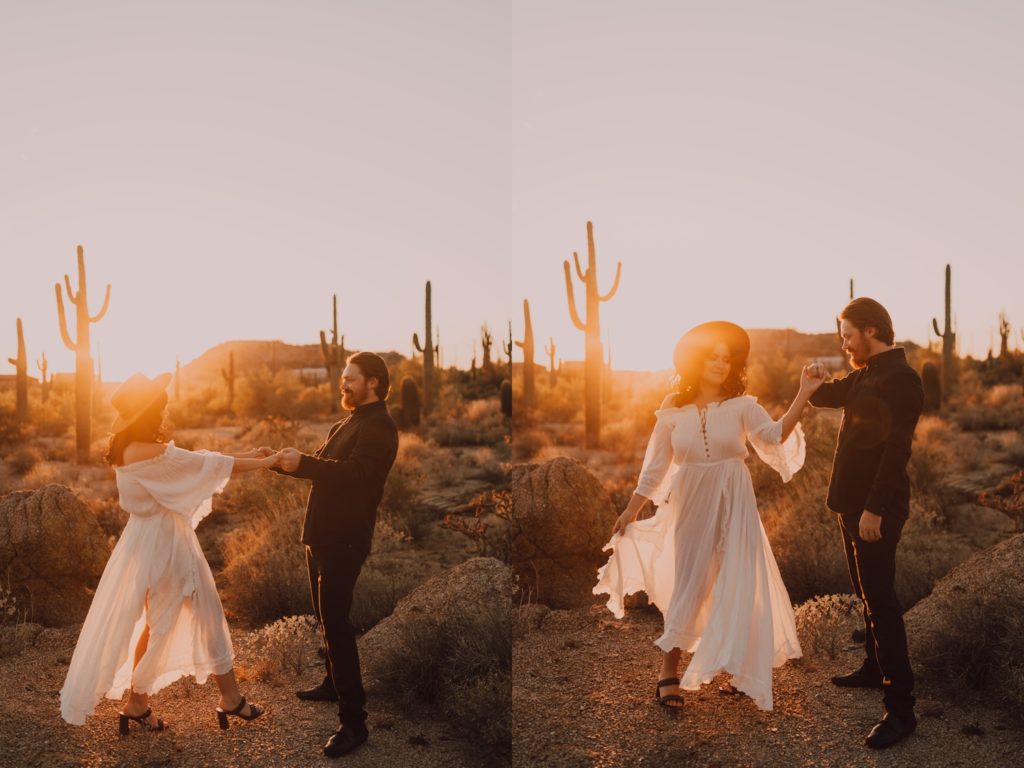 desert engagement session in Arizona, captured by Riss and Steven Photography. Arizona couples photographer and videographer