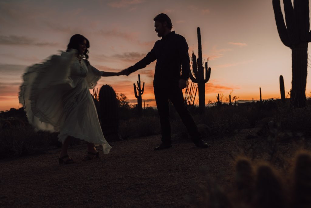 desert engagement session in Arizona, captured by Riss and Steven Photography. Arizona couples photographer and videographer