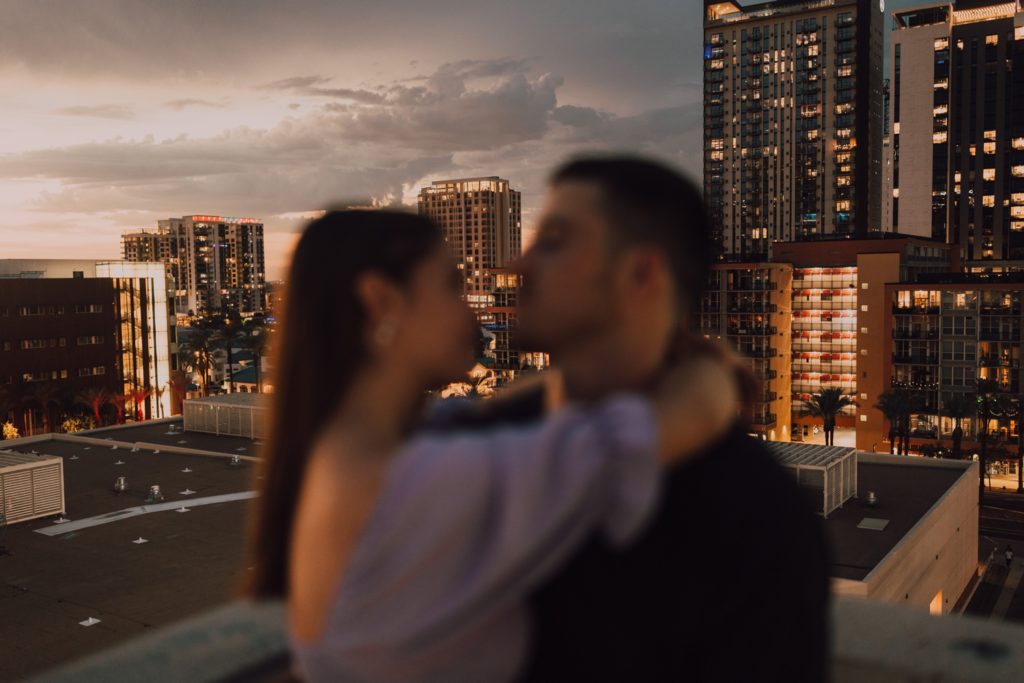city engagement session in Phoenix, captured by Riss and Steven Photography. Arizona couples photographer and videographer