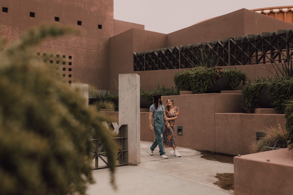 Outdoor art museum engagement session in Arizona, shot by Riss and Steven photography