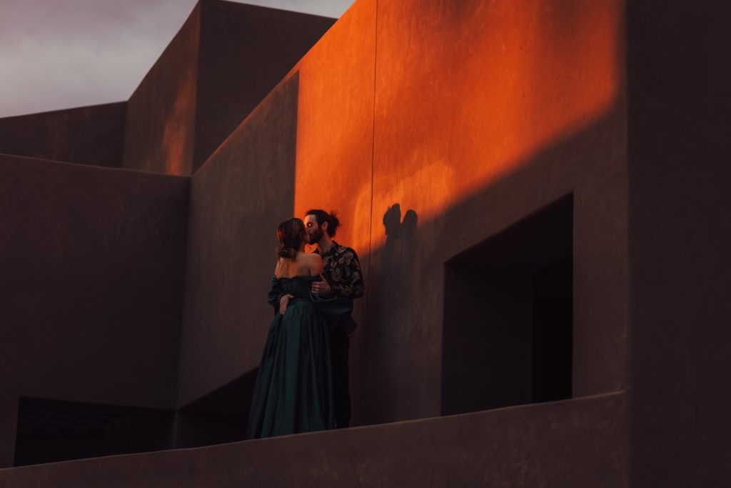 Outdoor art museum engagement session in Arizona, shot by Riss and Steven photography