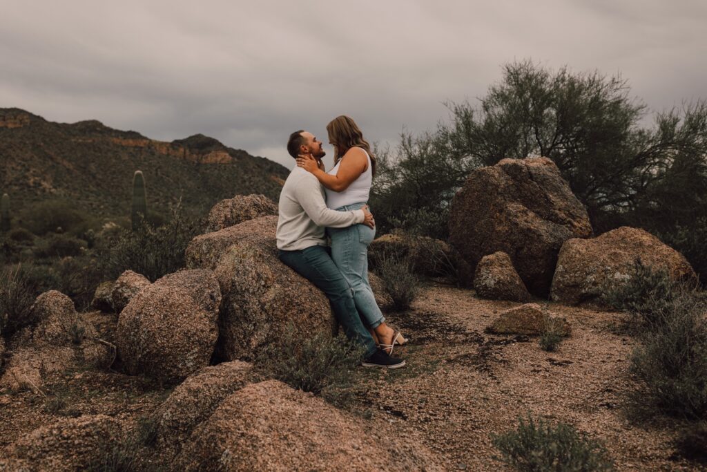 sunset engagement session in the arizona desert. captured by Riss and Steven Photography, destination wedding and couples photographer