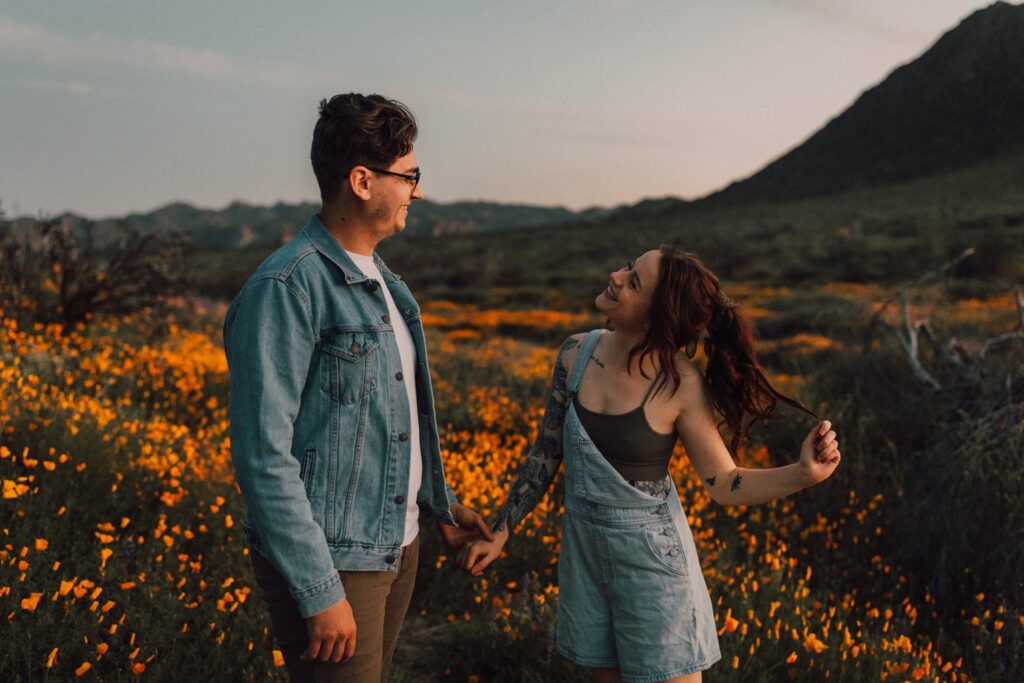 wildflower couples session in Arizona. Captured by Riss and Steven, Arizona couples photographer