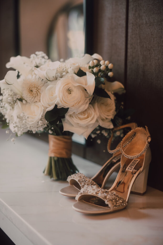 Bride bouquet and shoes