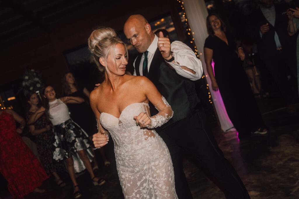 bride and groom dancing