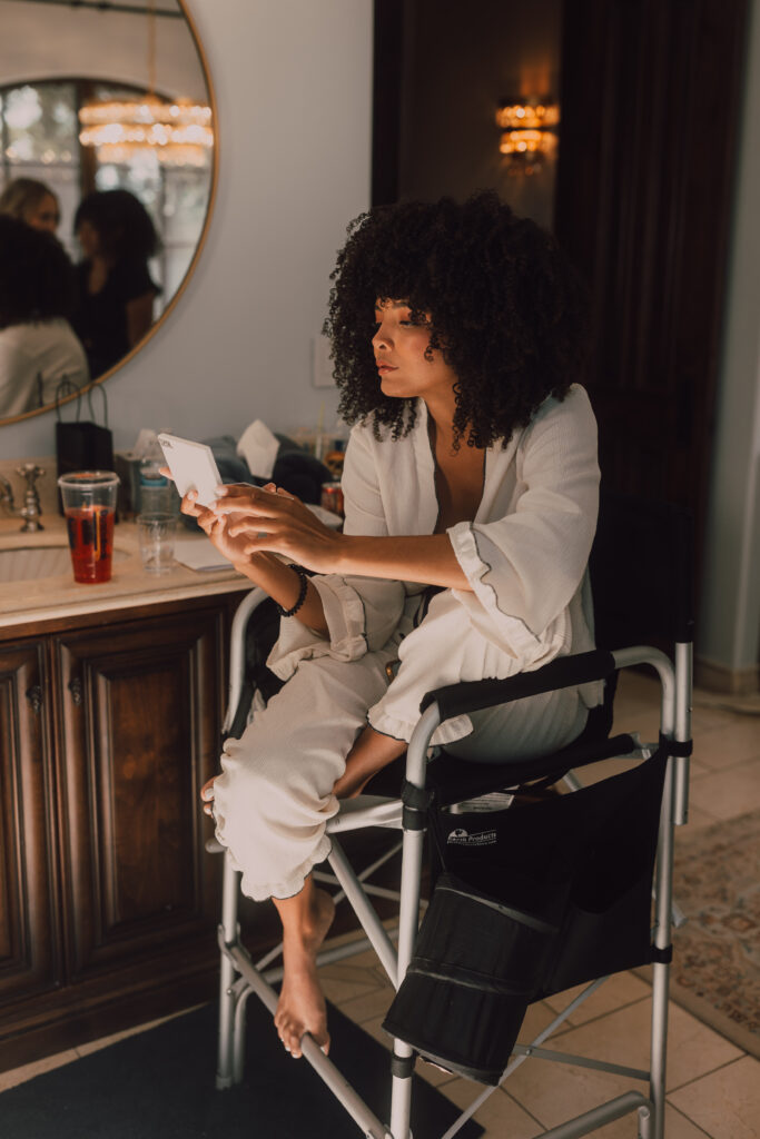 Bride getting ready on wedding day