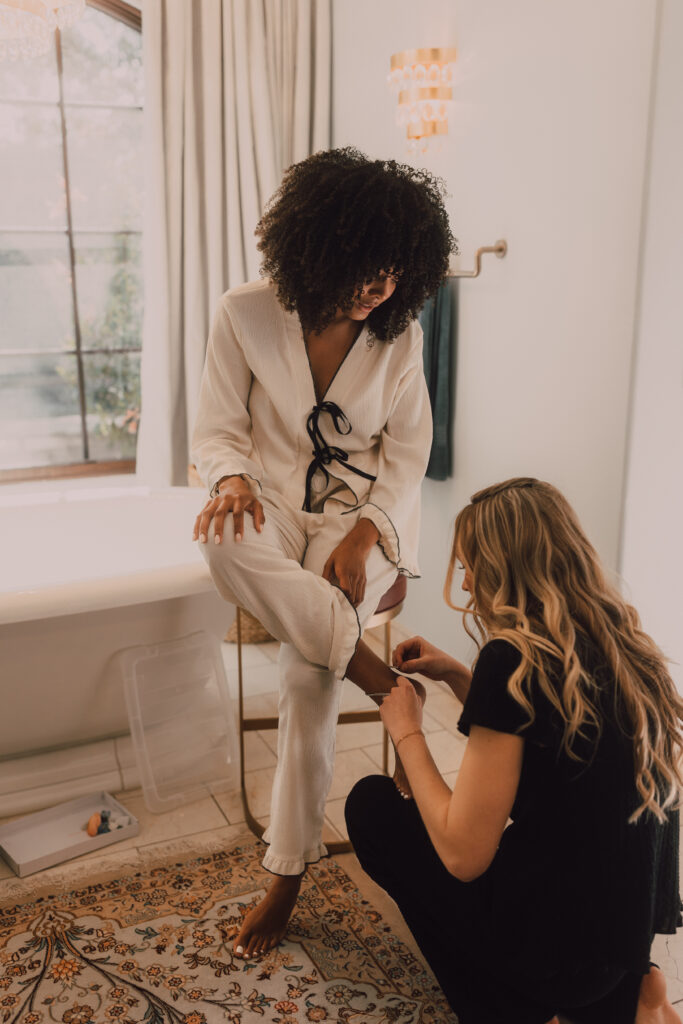 Bride getting ready on wedding day