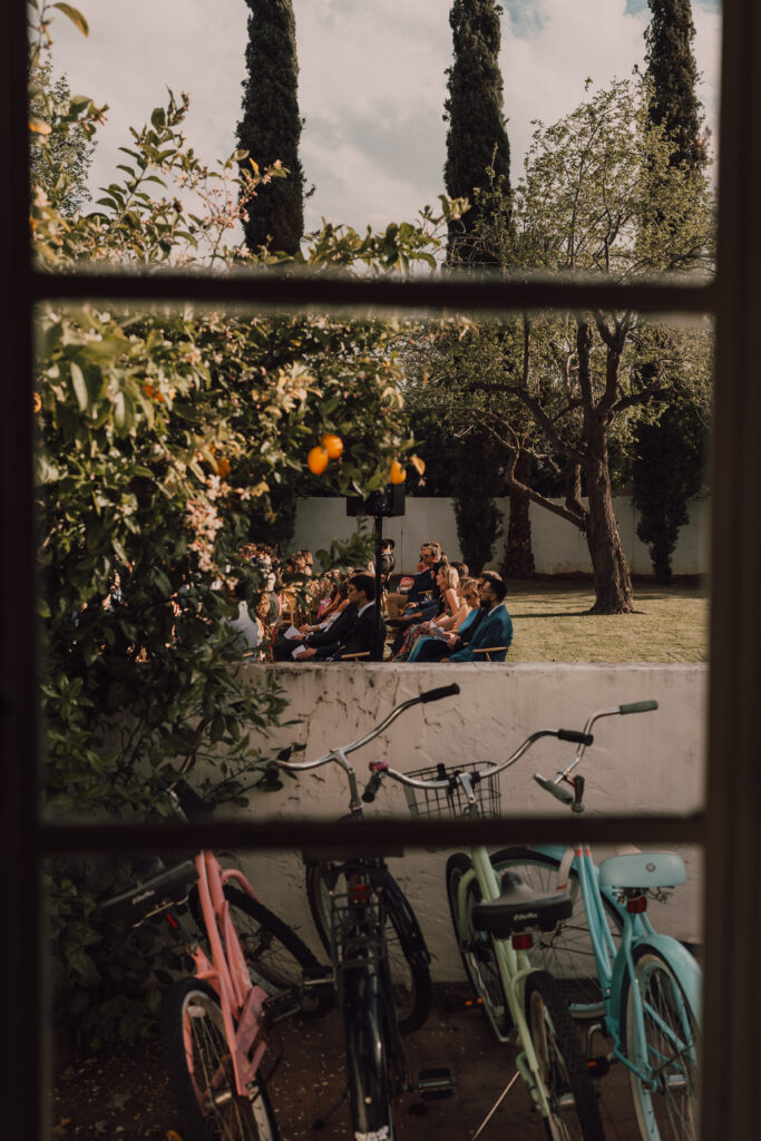 wedding ceremony view through window