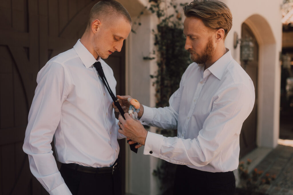 Groom getting ready on wedding day