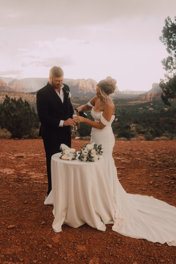 cake cutting bride and groom Sedona elopement