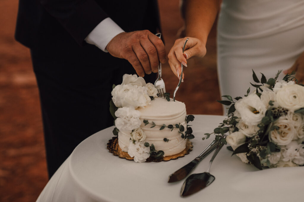 cake cutting bride and groom Sedona elopement