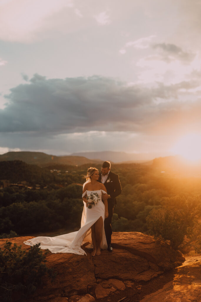 bride and groom Sedona elopement sunset