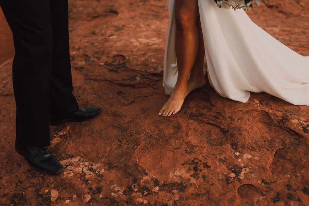 bride and groom Sedona elopement sunset