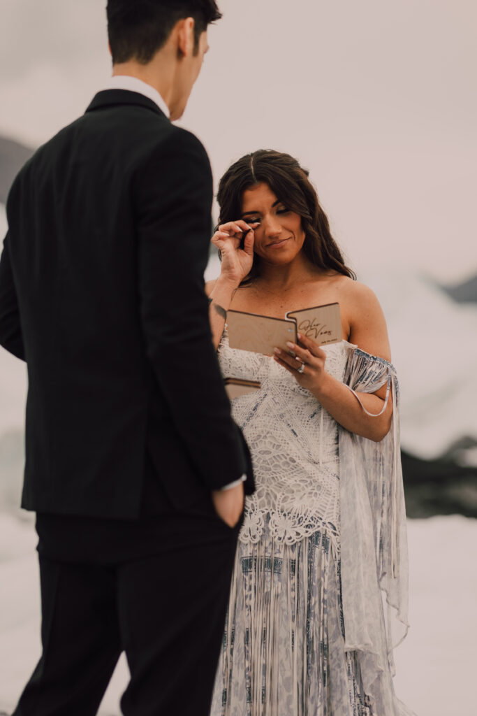 bride crying during her vows 