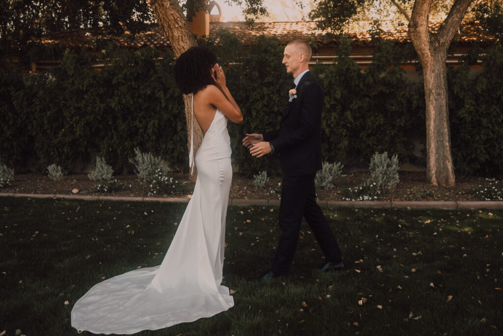 Bride and groom first look