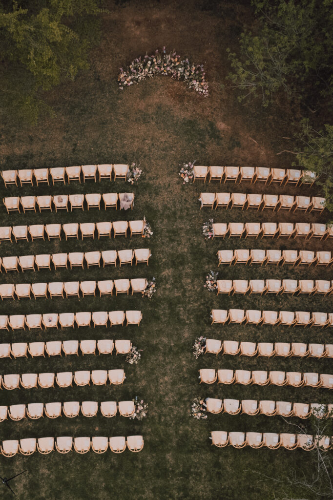 Arial shot of wedding ceremony