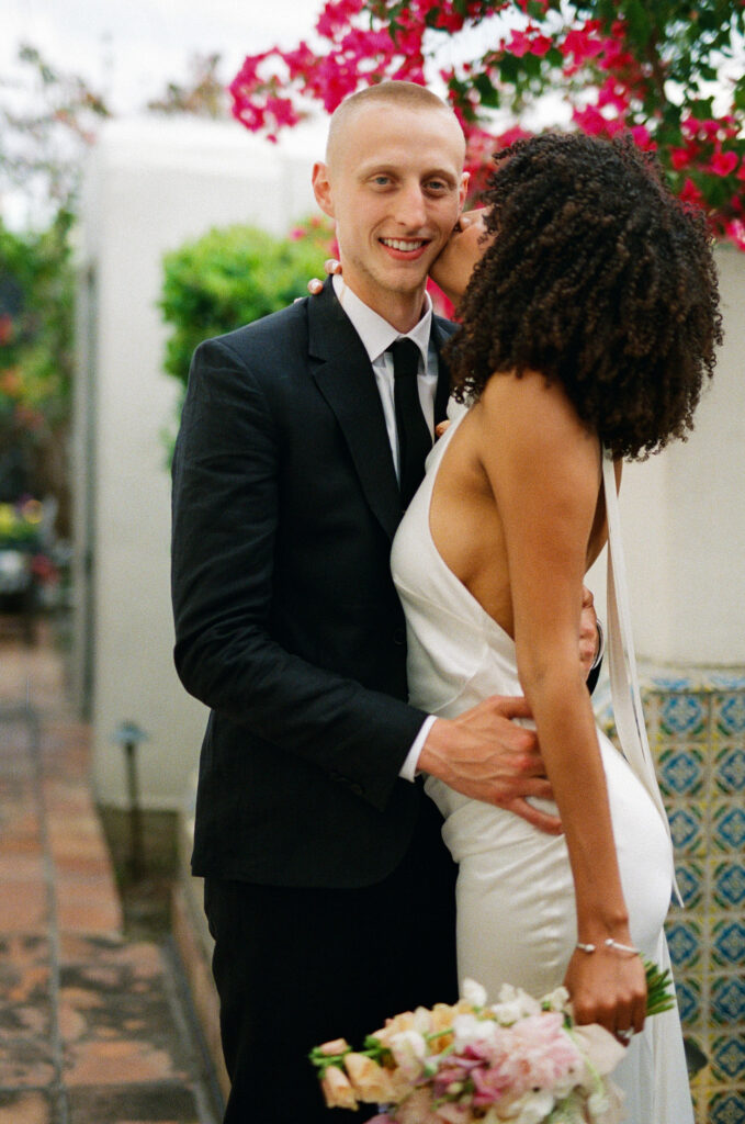 Backyard wedding bride and groom