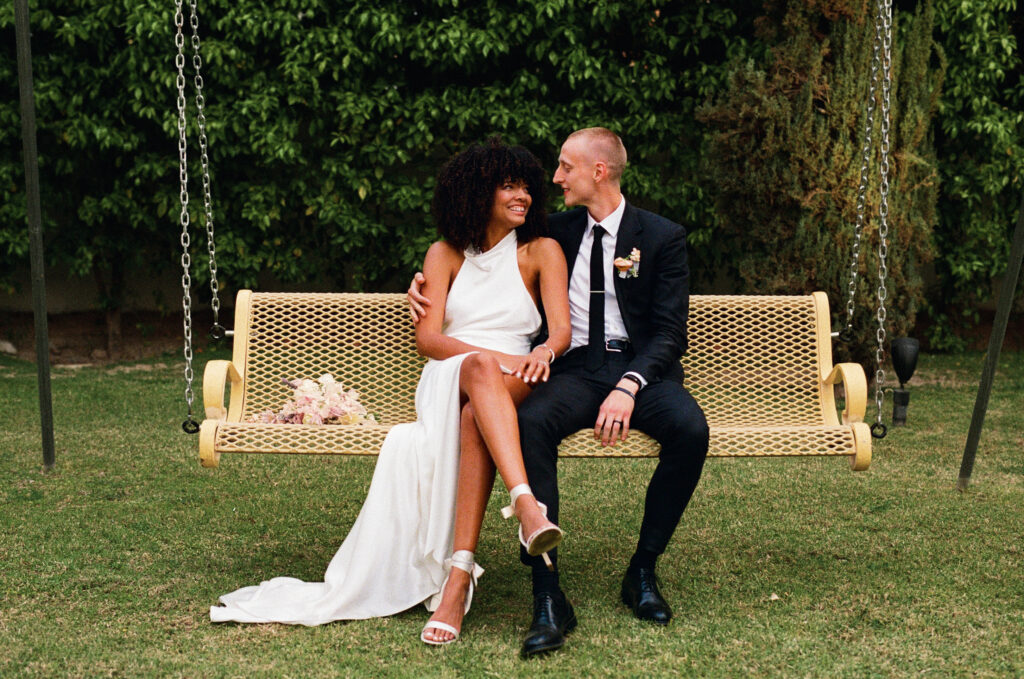 Backyard wedding bride and groom